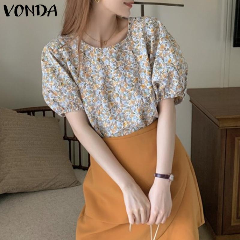 

VONDA Летние женские повседневные топы с цветочным принтом и короткими рукавами