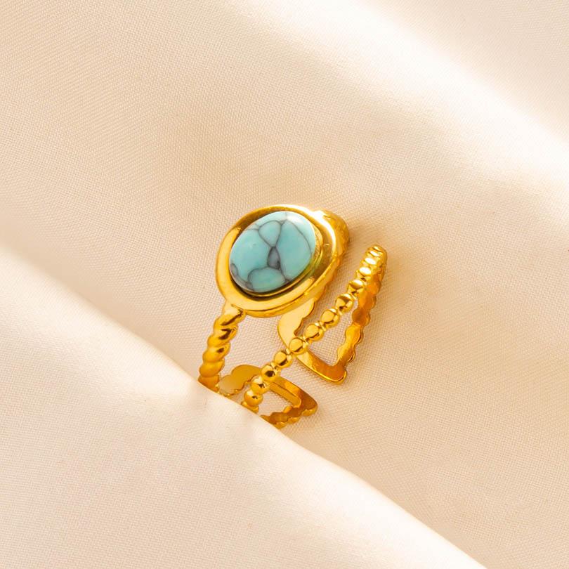 Turquoise Finger Jewelry Long Oval Sun Heart Water Drop Stainless Steel Rings For Women Men Accessories Gold Plated Open Anillos