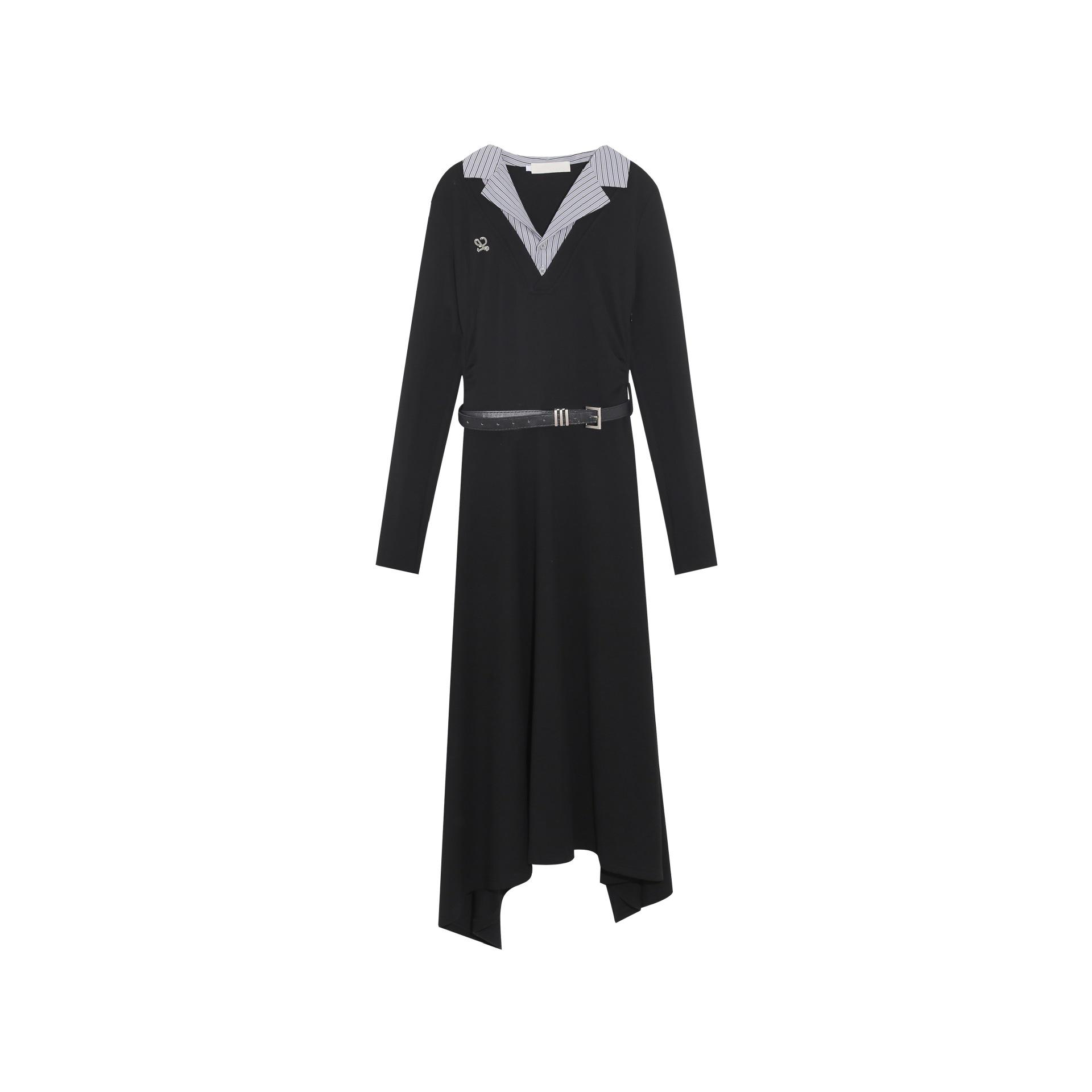 Korean Style Berry Patchwork Lapel Dress for Women - Slimming Two-Piece Autumn Skirt XS