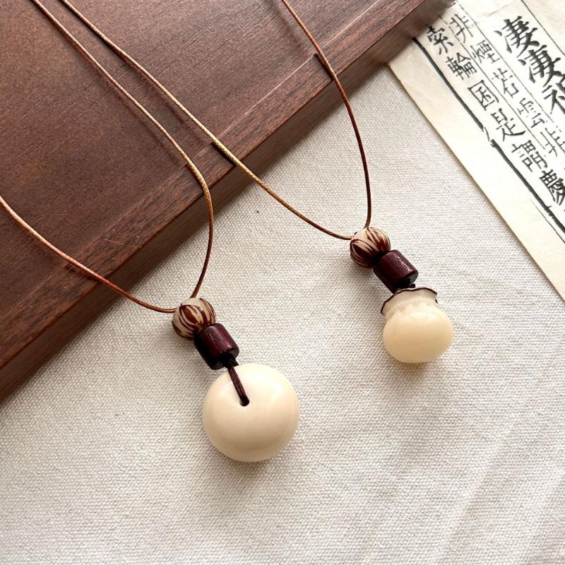 Vintage New Chinese Ethnic Style Bodhi Peace Buckle Pendant Long Sweater Necklace For Women