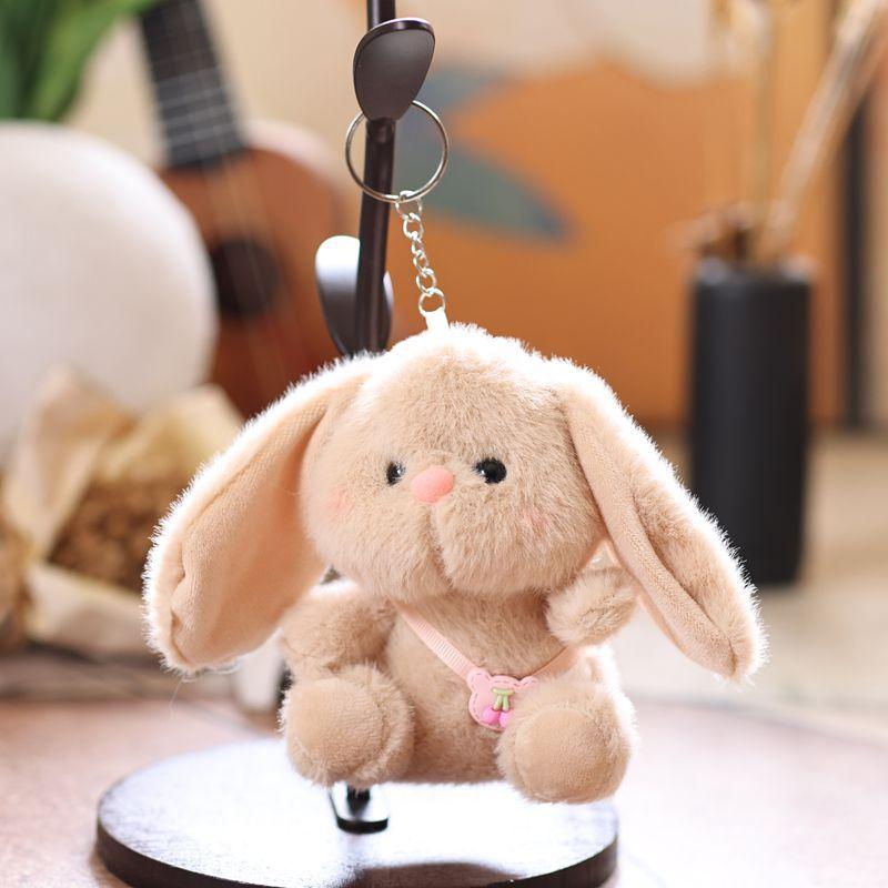 Cute Bunny Keychain Cartoon Little Rabbit Stuffed Doll Keyring Soft Plush Toy Key Holder Bag Pendant Backpack Hanging Decoration