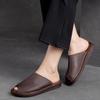 Johnature Pantofole piatte traspiranti con suola morbida Ciabatte aperte vintage in vera pelle Scarpe da donna versatili