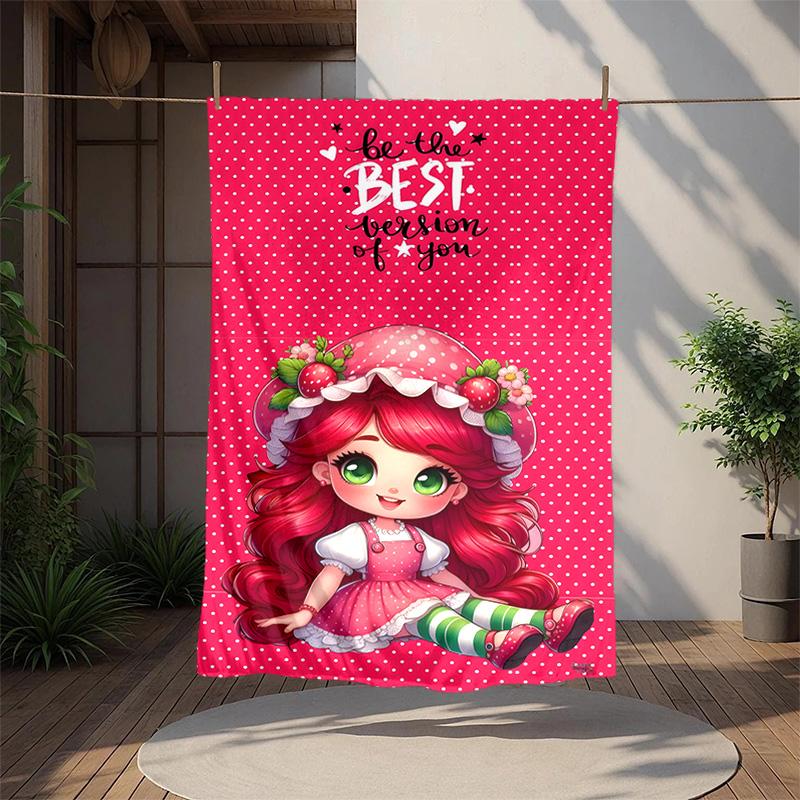 Strawberry Flannel Blanket Soft Warm All-Season Throw, Design for Camping, Car Travel, Hiking Sofa, Bed, Office Perfect Gift for Parties