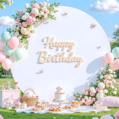 Biela okrúhla fotografická látková krycia stena pre baby shower, narodeninovú oslavu, svadobnú výzdobu, kruhové pozadie z látky pre fotenie
