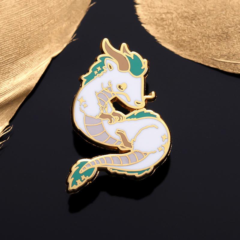 White Cartoon Playful Dragon Enamel Brooch Creative Anime Pin Distinctive Metal Embellishment