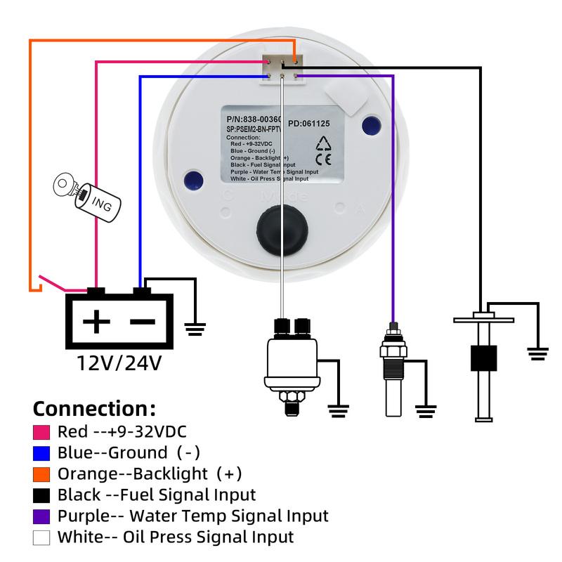 ZMFJH 8 Color LED Multifunctional 52mm Fuel Level Gauge+Oil Pressure+Water Temperature+Voltmeter with Sensor 0-190ohm 100-600mm