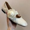 Sheepskin Version~ Inner Height Increase 4cm Flower Mary Jane Shoes Women's Pure Handmade DIY Pure Handmade Removable Casual Single Shoes