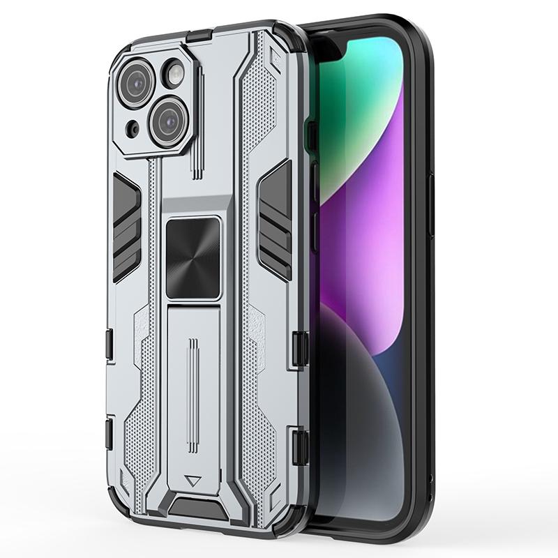For iPhone 15 Foldable Kickstand Phone Cover PC+TPU Shockproof Protective Case