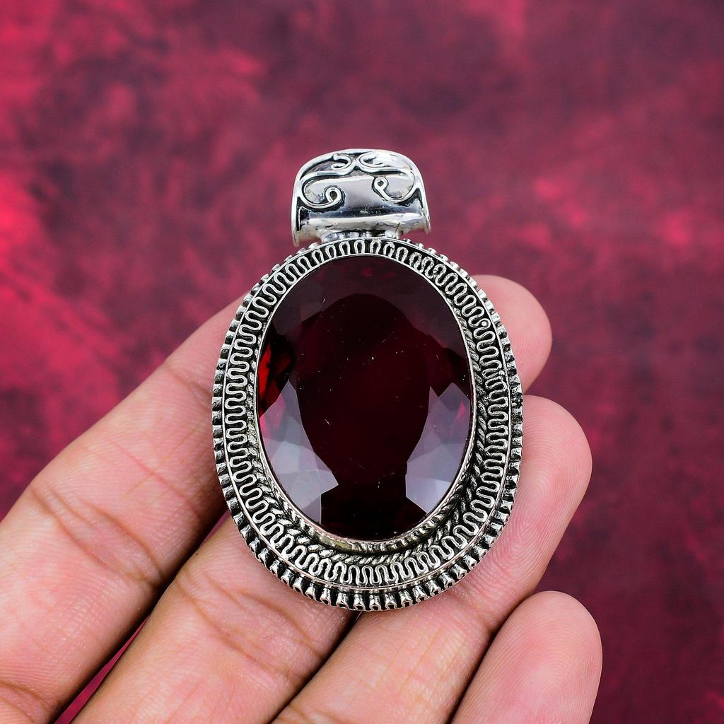 Red Garnet Jewelry, 925 Solid Sterling Silver Pendant, Handmade Gemstone Jewelry Pendant For Memorial Day
