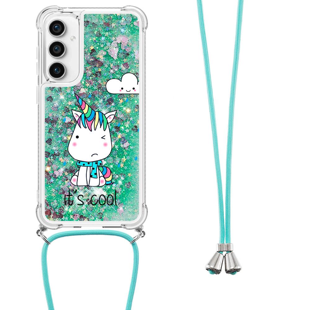 

For Samsung Galaxy S23 FE TPU Case with Lanyard Quicksand Pattern Print Phone Cover Sitting Horse