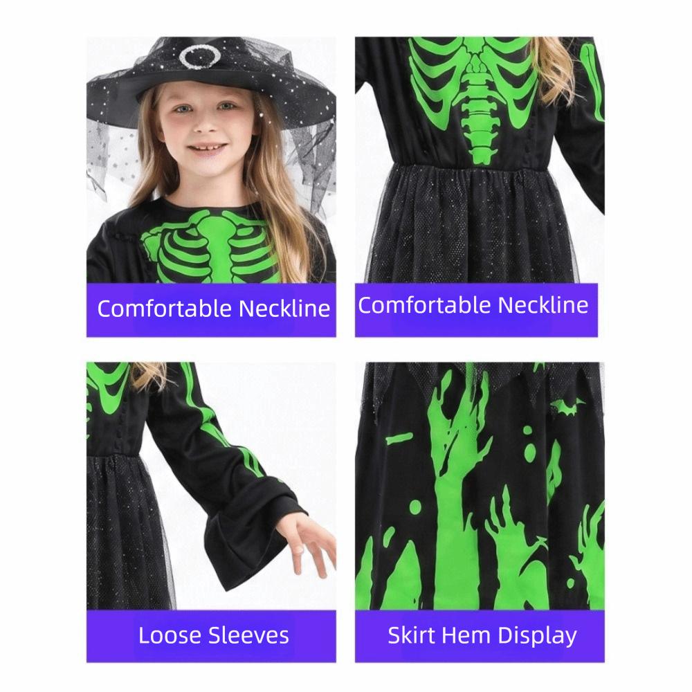 Luminous Cosplay Skeleton Suit Fabric Luminous Kids Dress Grim Reaper Costume  Stage Performance