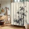 Bamboo Ink Wash Shower Curtain, Traditional Asian Design, Fade-Resistant Polyester, Minimalist Bath Decor