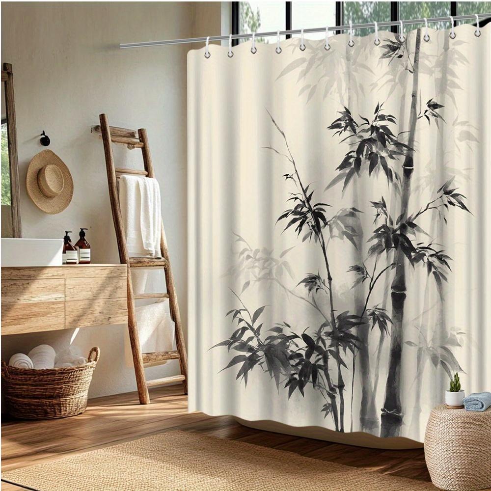 Bamboo Ink Wash Shower Curtain, Traditional Asian Design, Fade-Resistant Polyester, Minimalist Bath Decor