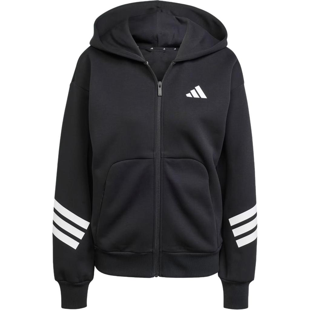 Adidas Future Icons Striped Zip-Up Long Sleeve Hoodie Women Hoodies Black JE0171
