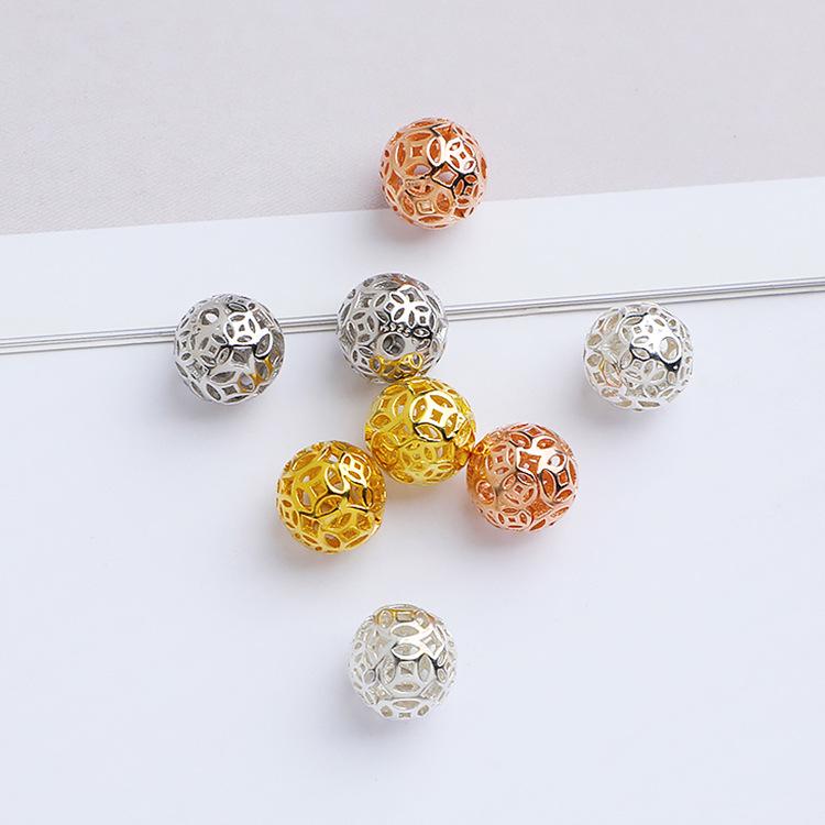 S925 Sterling Silver Hollow Copper Coin Round Spacer Beads for DIY Handmade Bracelets.