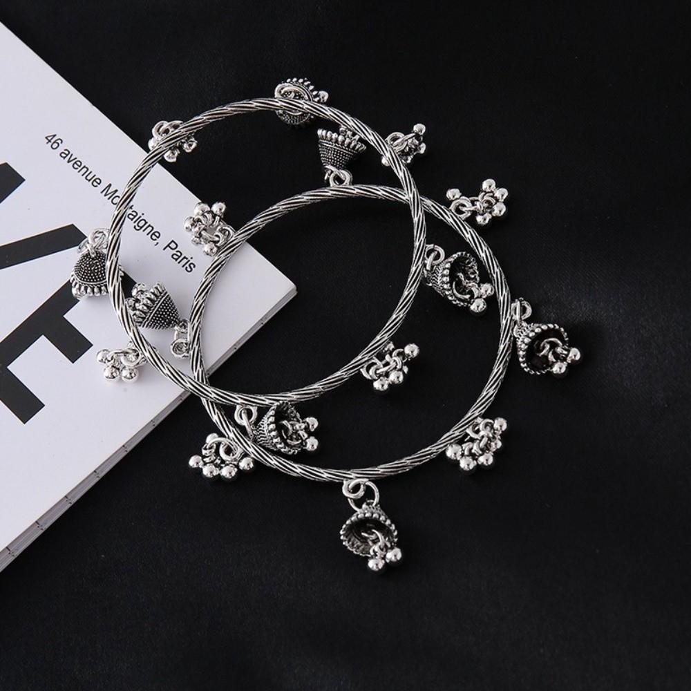 2pcs Zinc Zinc Alloy Bohemian Style Bracelets Elegant Multi-Drop Ornament Bangle Bell Charm Bracelet Daily