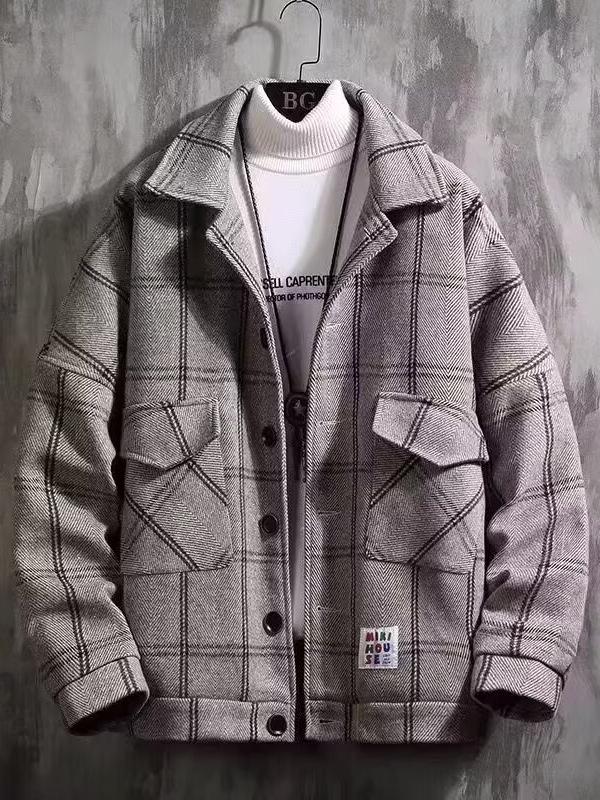 2025 Men's Trendy Wool Plaid Jacket - Autumn/Winter Casual Loose Fit