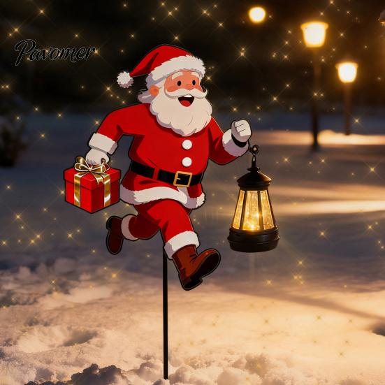 Outdoor Holiday Stake Lights 1/2Pcs Holding Lantern Santa Light, Christmas Snowman Solar Lamp with Claus Stake, Decorative Light for Garden Yard Lawn