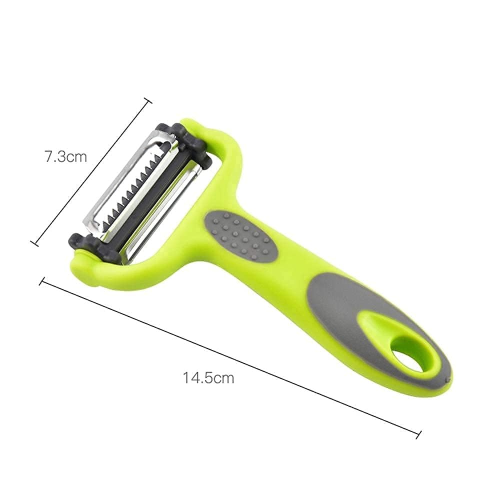 3 in 1 Rotary Multi-Functional Peeler, Suitable for Vegetable and Fruit, Serrated Blade+Straight Julian Stainless Steel, Anti-Slip Handle, Slicer