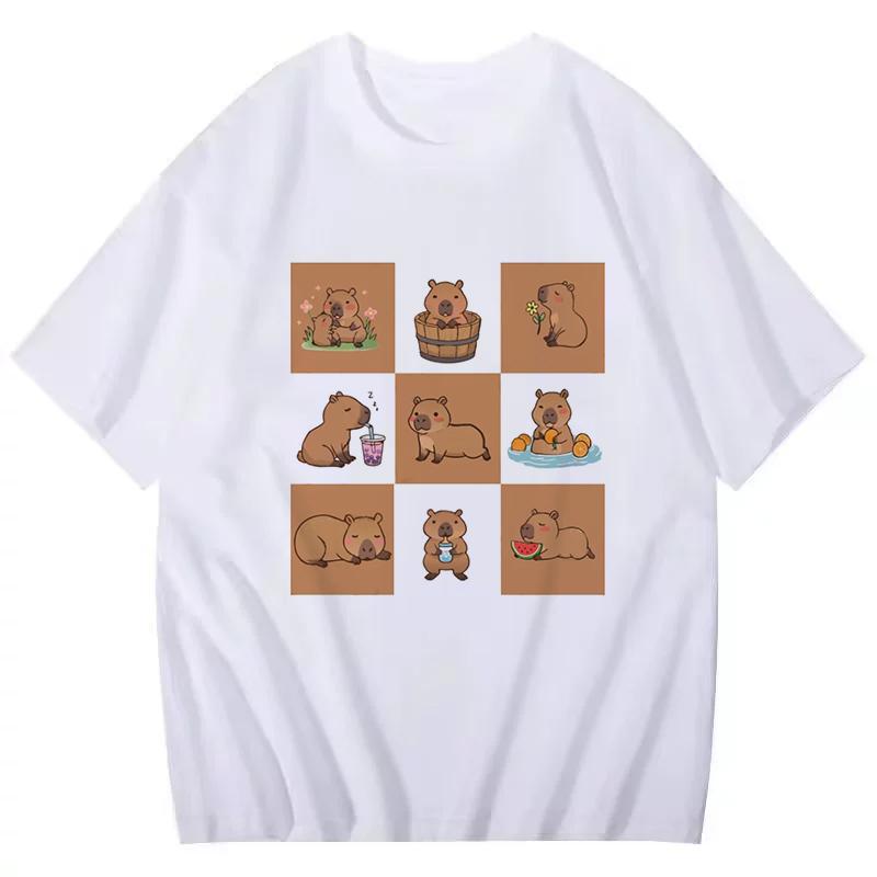 Funny Capybara Printed T Shirt Men Women Vintage Summer Short Sleeve T-shirt 90s Gothic Tshirt Casual EU Size Tees Tops Clothes