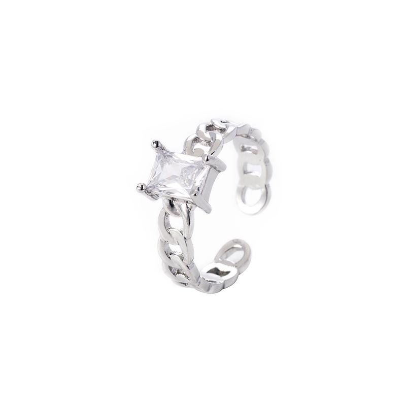 Trendy European & American Adjustable Zircon Rectangle Gemstone Ring for Women