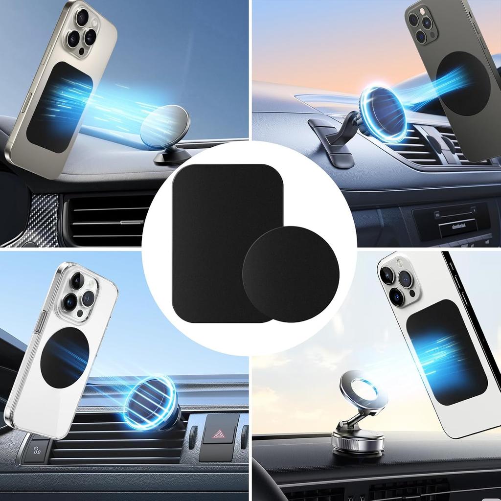 Metal Plates for Magnets, 8 Pack Black Adhesive Phone Mount Plate | 4 Rectangle & 4 Round plates with strong adhesive. Fits car mounts, GPS stands &