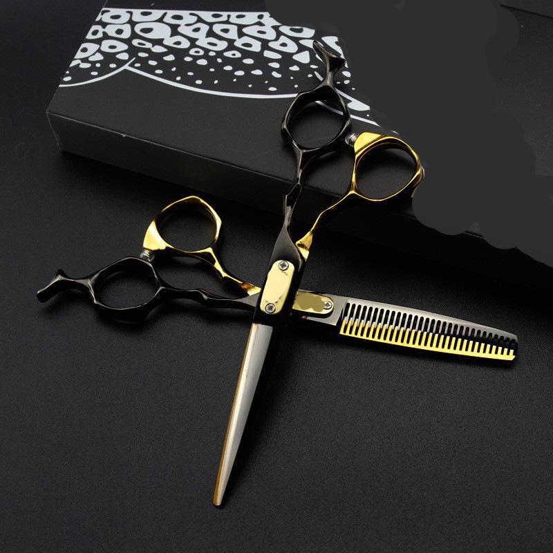 Germany Leopard Pattern Black Gold Hairdressing Scissors: Straight & Thinning Sets