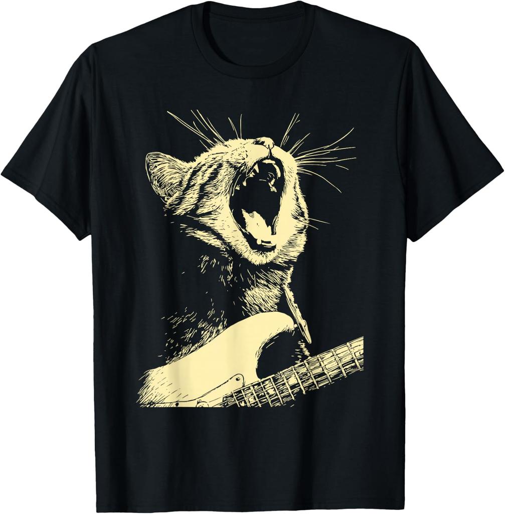 Roaring Cat Playing Guitar Rock Music T-shirt
