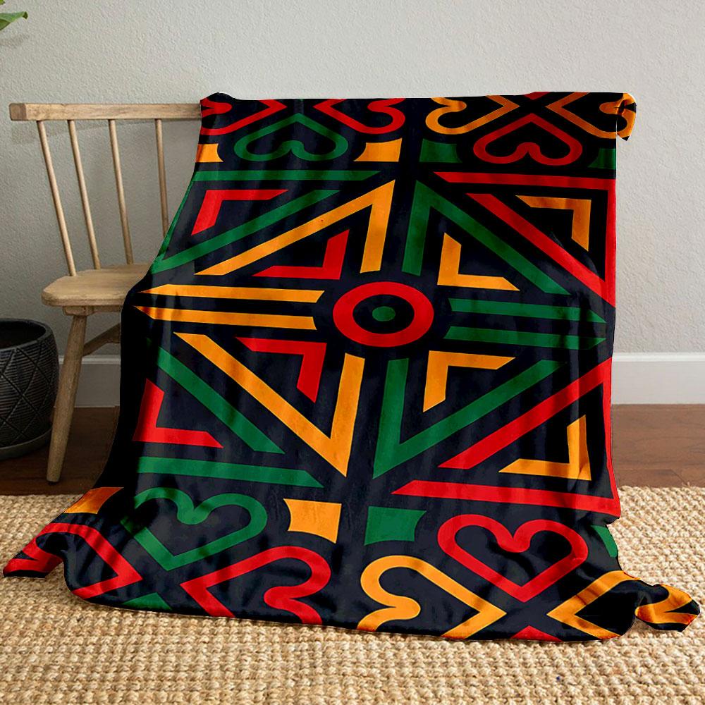 Geometric Tribal Pattern Blanket Patterned Blanket, Flannel, Suitable for All Seasons, Home Decor, Warm and Cozy