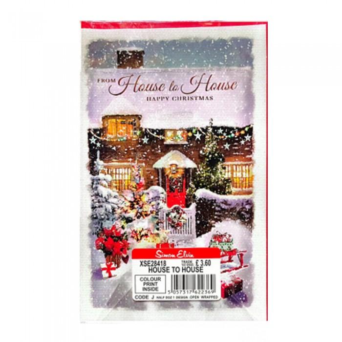Simon Elvin Happy Christmas House To House Winter Scene Christmas Card (Pack of 6)