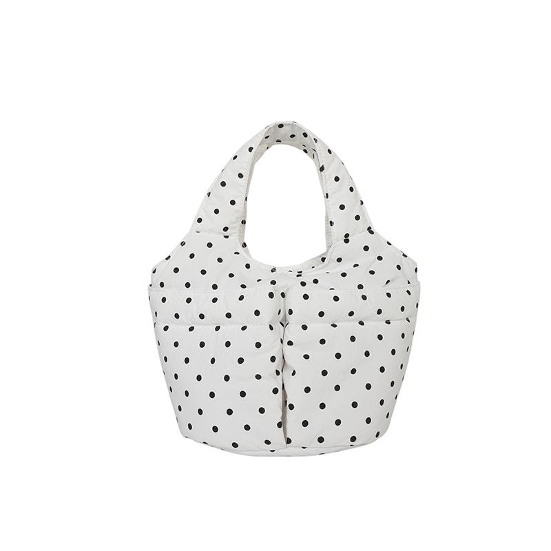 

2026 Summer New Daily Commute Cute Red Polka Dot Mini Tote Bag Soft Padded Handbag Casual Top-handle Bag for Women білий