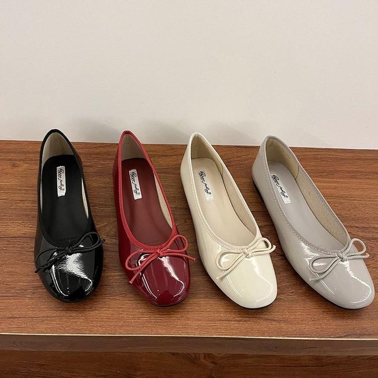 Spring Butterfly-knot Women Ballet Flats Shallow Slip On Casual Soft Sole Women's Leather Shoes 2025