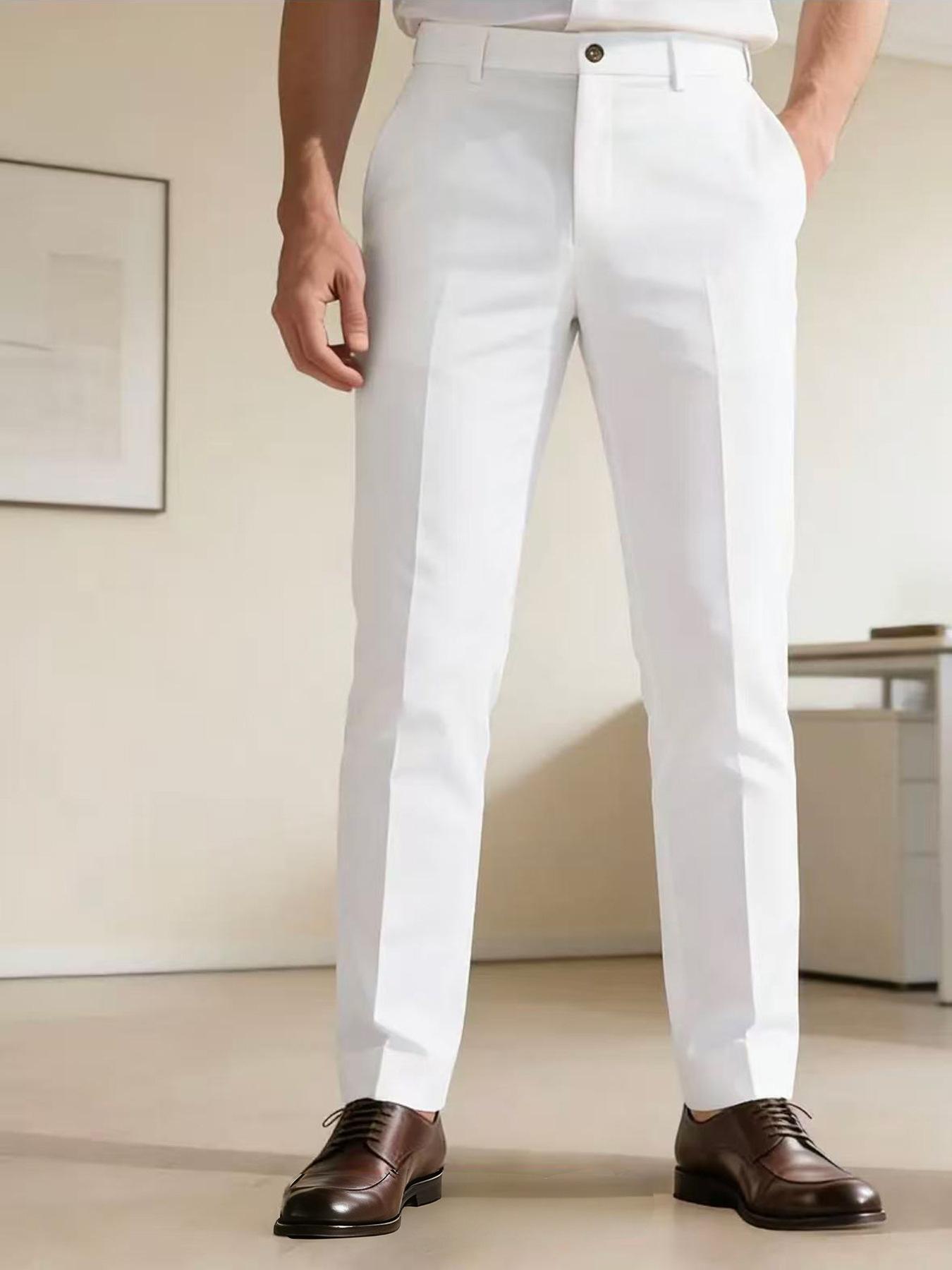 Мужские однотонные узкие прямые брюки в стиле business casual S белый