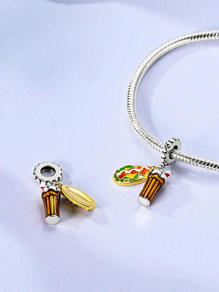 Charms Plata Copper Colors Hair Dryer Coca-Cola Hamburger Beads Pendant For Original Bracelet For Women Diy Jewelry Love Gift