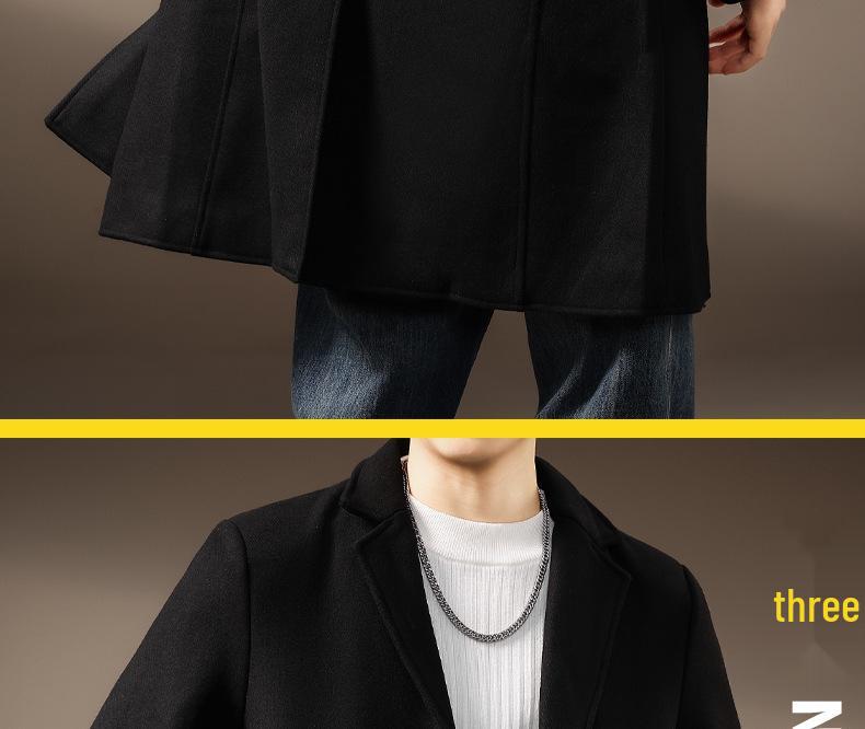 Men's Wool Tweed Mid-Length Suit Collar Windbreaker - British Style Autumn/Winter Coat