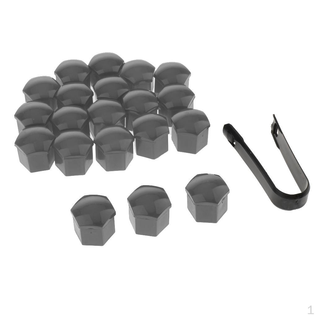 

20 Pcs Universal 19mm Wheel Caps + Removal Tools Gray