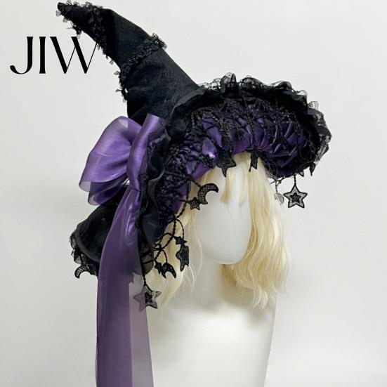 Dark Lolita Costume Accessories Gothic Witch Hat for Women, Style Halloween Accessory, Lightweight Party Outfit Essentials with Lace & Bow, Adjustable
