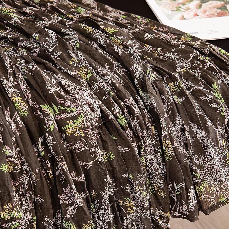 French Retro Floral High-Waist A-Line Skirt