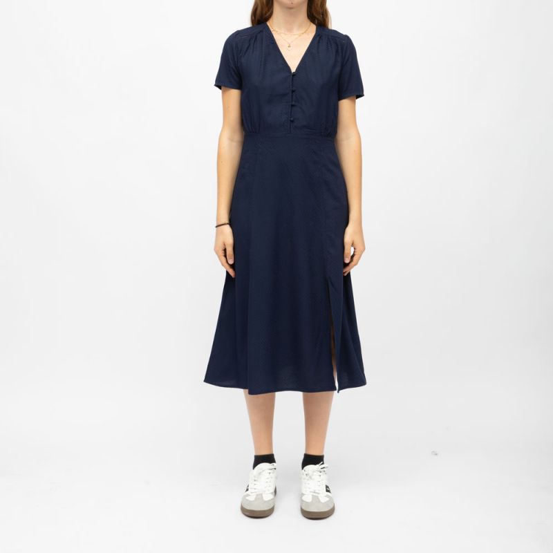 Navy Ruby Midi Dress V-neck Short Sleeves Woman LA PETITE ETOILE