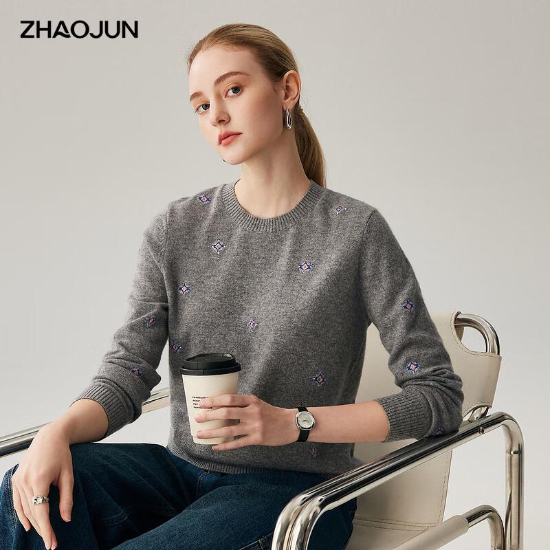 Zhaojun 2025 A/W Women s Cashmere Hot Drill Round Neck Sweater L