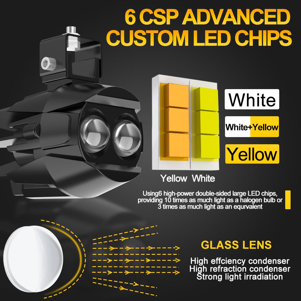 1ks/2ks Dvoubarevný LED reflektor Pomocný motocyklový světlomet Mlhové světlo 6000K 3500K Bílé+Žluté Světlo pro jízdu v terénu Pracovní světla pro nákladní vozidlo Auto