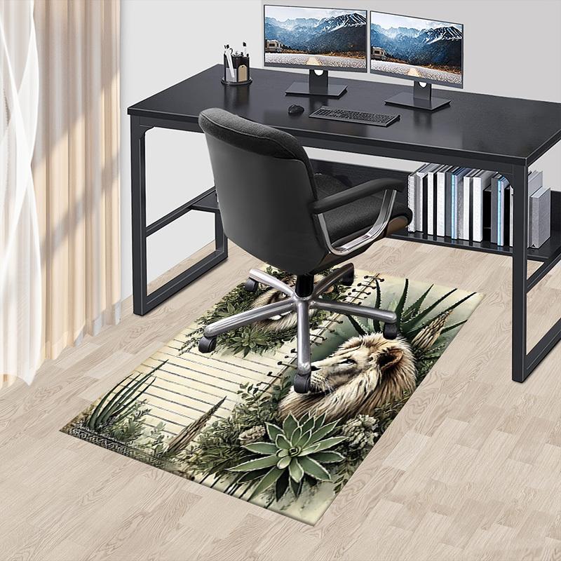 1PC Lion Plant Non-Slip Floor Carpet Compatible for Office&Living Room&Dining room - Flat-Weave Machine- Soft & Pattern-E285