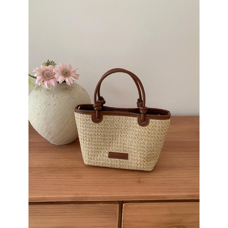Summer Vacation Beach Straw Woven Bag Handheld Crossbody Bag New Style Fashionable Rope Knotted Vegetable Basket Bag Woven Bag