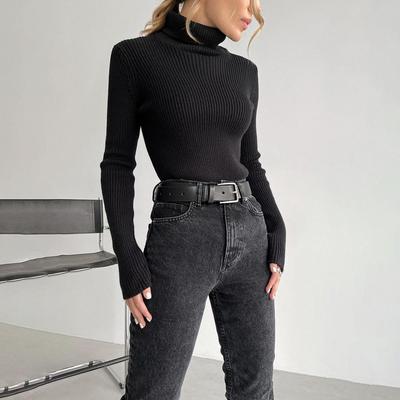 Women Autumn Winter High Neck Thickened Extended Knit Bottom Top Plus High Neck Pullover Sweater