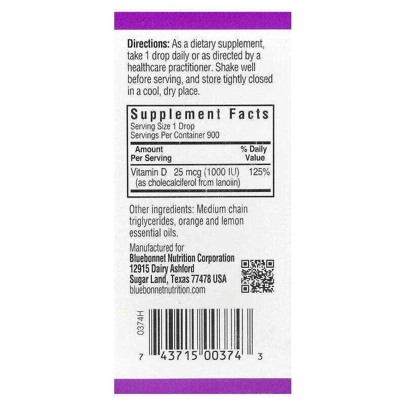 Liquid Vitamin D3 Drops, Citrus, 25 mcg (1,000 IU), 1 fl oz (30 ml)