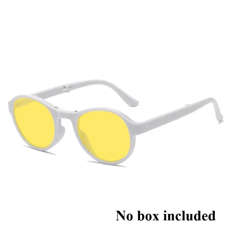

Unisex Retro Round Frame Portable Folding Night Vision Glasses with Case Orange and Red Lens Blue Light Blocking Goggles