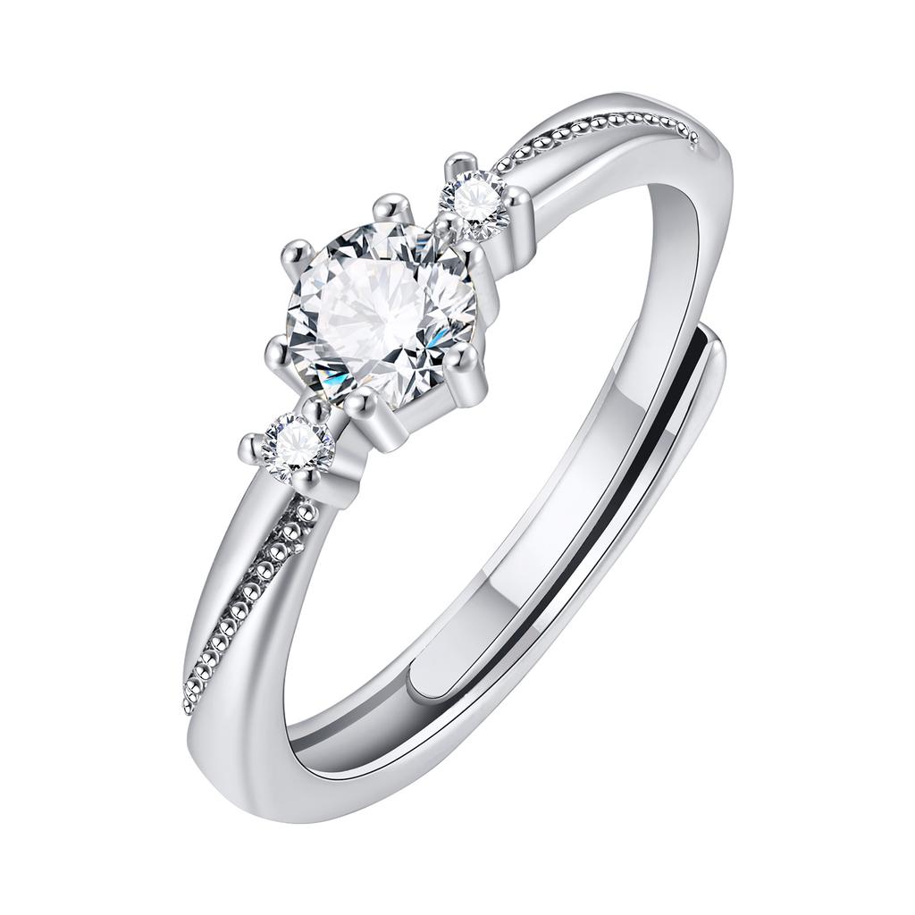 White Gemstone Rings Silver Color Metal Finger Wedding Jewelry Band for Women Engagement Ring