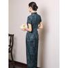 Old Shanghai improved cheongsam women's retro Republic of China style stand-up collar short sleeves slim and thin elegant dress dignified and long