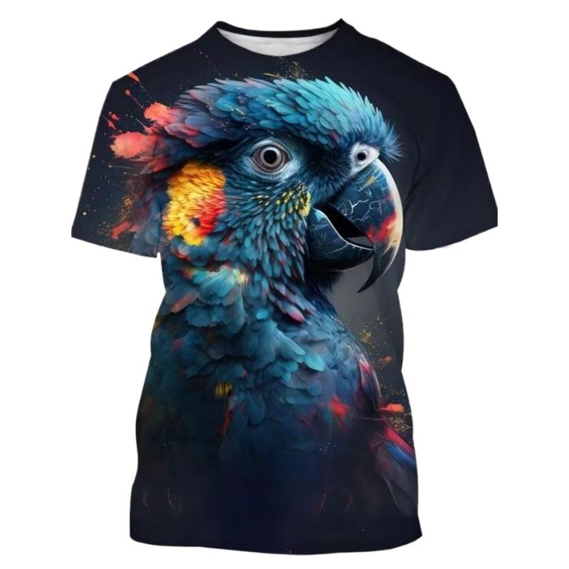 3D Parrot Men's Graphic T-Shirt Summer Street Men's Short Sleeve Tee Forest Bird Round Neck Men's Tops Breathable Men's T-Shirt