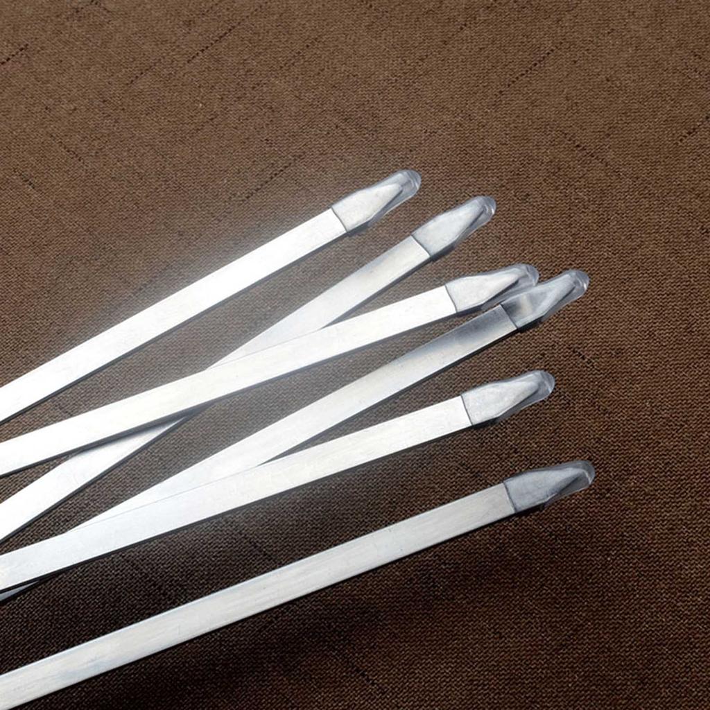 6 PCS Stainless Steel Flat Barbecue Skewers Wood Handle Meat Skewers Perfect for Grilling Picnics and Outdoor Activities